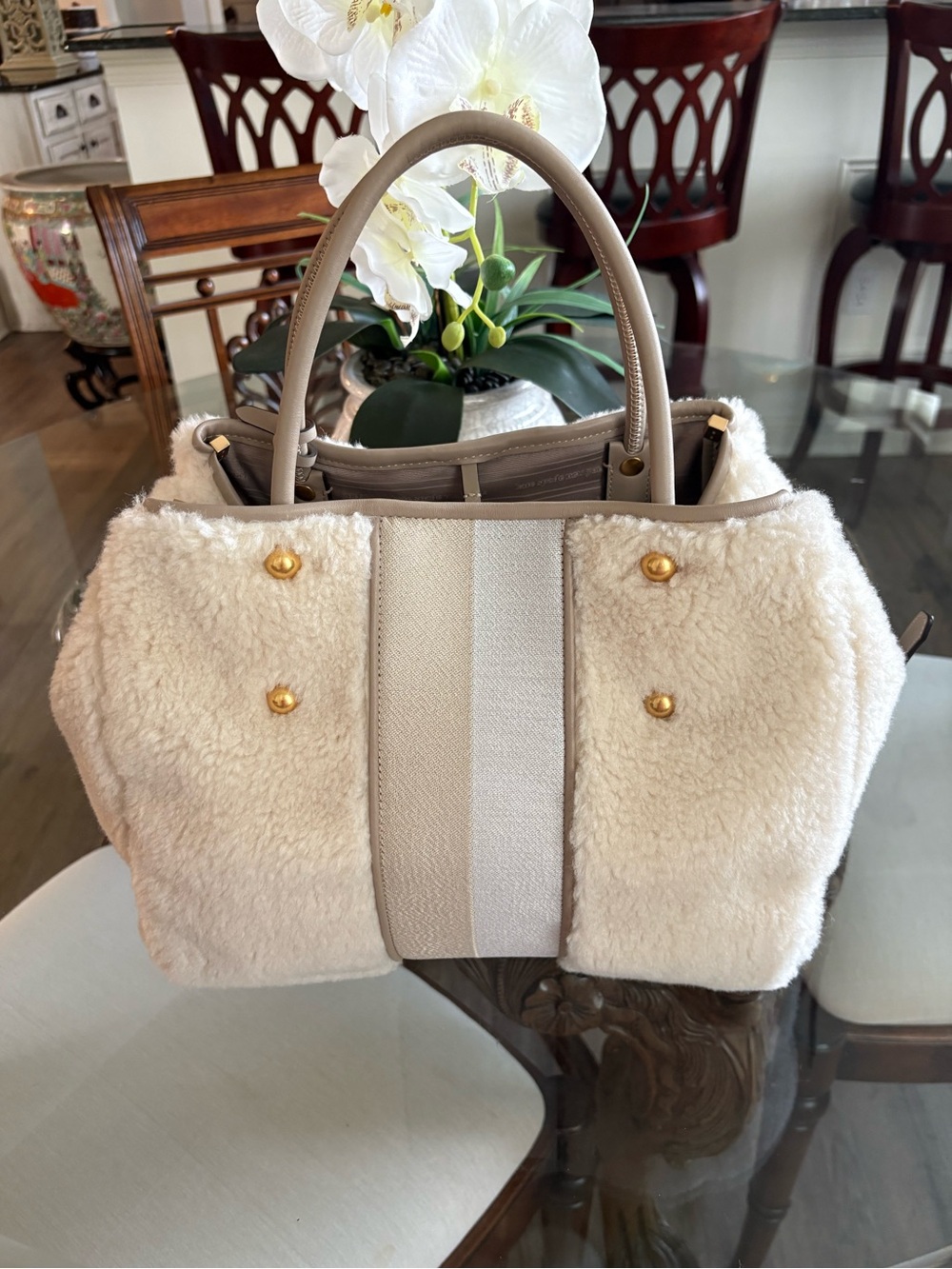 🤍🤍KATE SPADE EVERYTHING RACING STRIPE SHEARLING CREAM/MULTI TOTE BAG!🤍🤍 - Picture 3 of 12